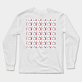 Red and Navy Blue Nautical Anchor & Lighthouse Long Sleeve T-Shirt